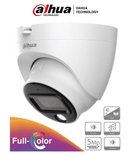 Cámara Domo Dahua Technology DAHUA HAC-HDW1509TLQ-A-LED - Cámara Domo Full Color de 5 MP con micrófono/ 3.6 mm con 88°.color 24/7